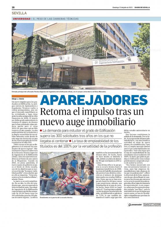 Aparejadores retoma el impulso tras un nuevo auge inmobiliario_Artículo en Diario de Sevilla