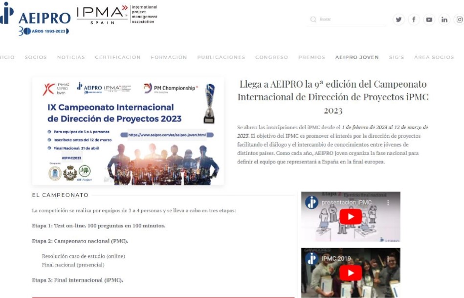 9ª edición del Campeonato Internacional de Dirección de Proyectos iPMC 2023