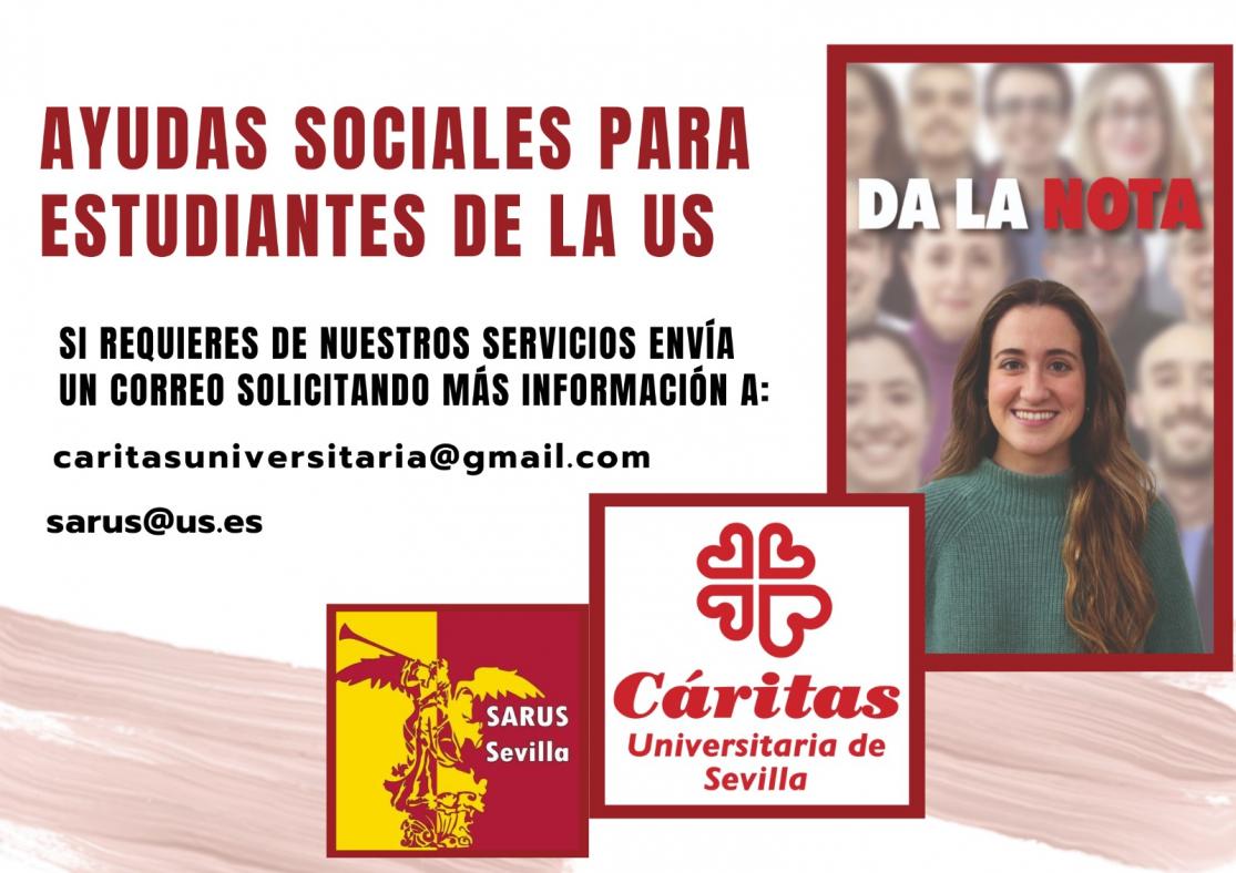 Cartel de Cáritas anunciando la disponibilidad de ayudas sociales para estudiantes de la US.