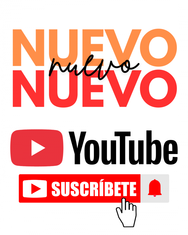 Imagen en la que aparace un texto que dice NUEVO (3 veces) y el logo de youtube abajo seguido de un "suscríbete".