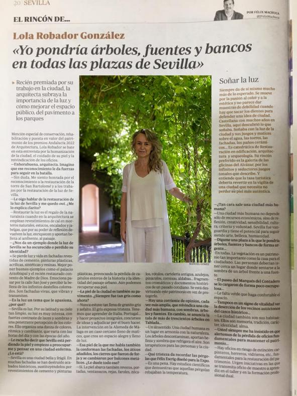 A Dª María Dolores Robador González, catedrática de la ETSIE, le han hecho una entrevista en prensa difundiendo la necesidad de humanizar la ciudad